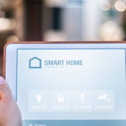 A tablet with smart home control system.