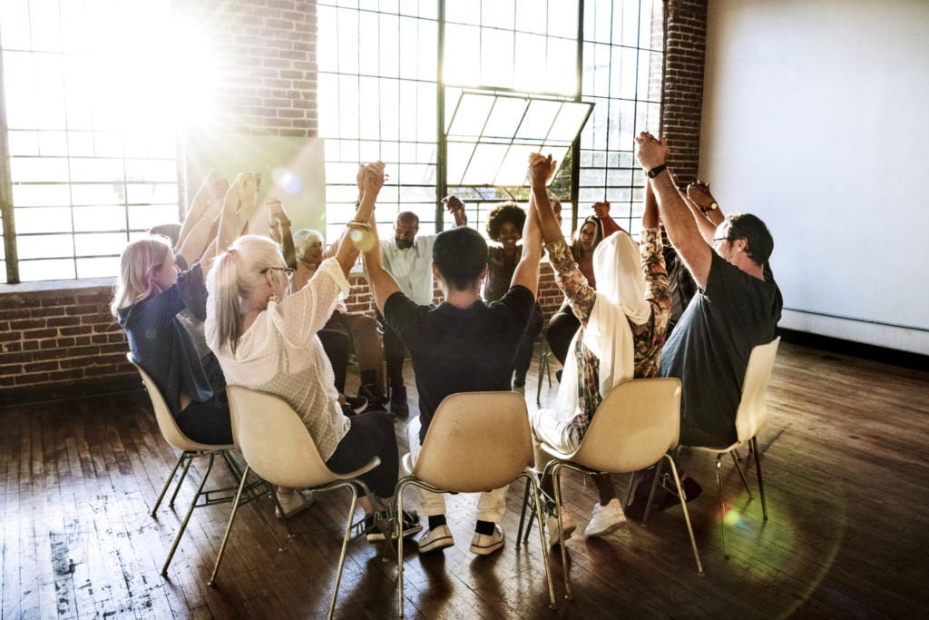 a group of people in a room