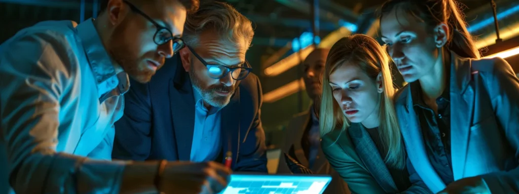 a group of professionals analyzing local keywords tied to an anchor for improved search visibility.