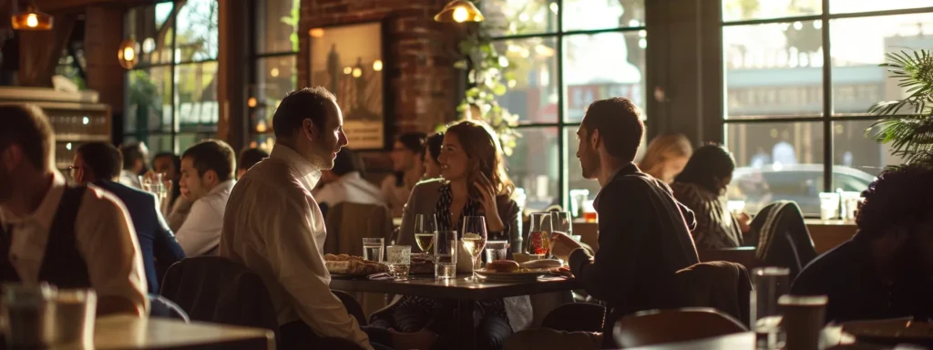 business professionals engaged in a lively discussion about customer satisfaction and service at roundhouse provisions.