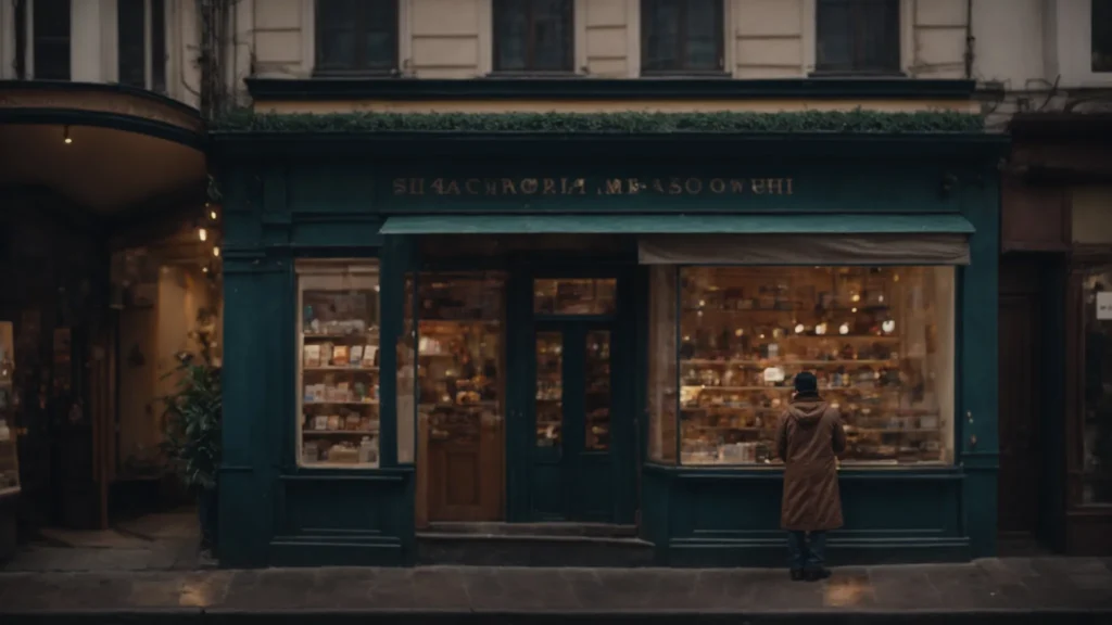 a small shop owner stands proudly outside their boutique with a digital device, showing a pin drop on a virtual map highlighting their location.