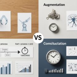 Illustration comparing AI automation and augmentation in the future of work