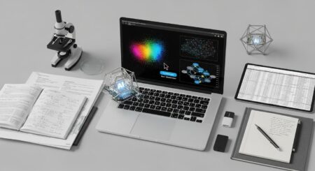 Illustration: AI system analyzing research data and charts, symbolizing technology and the future of work