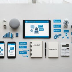 Illustration of an AI chatbot assisting business users, symbolizing technology and the future of work