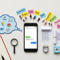 Featured illustration of a person using ChatGPT on a laptop, representing AI, technology, and the future of work